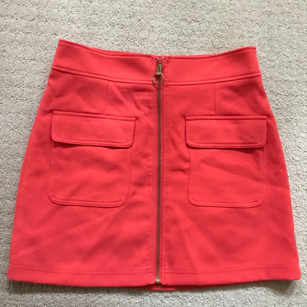 Coral high waisted skirt gold zipper detailing
